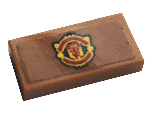 Tile 1 x 2 with Manchester United Logo on Medium Nougat Background Pattern (Sticker) - Set 10272