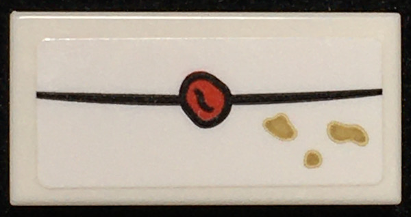 Tile 1 x 2 with Envelope with Red Wax Seal and Tan Spots Pattern (Sticker) - Set 76108