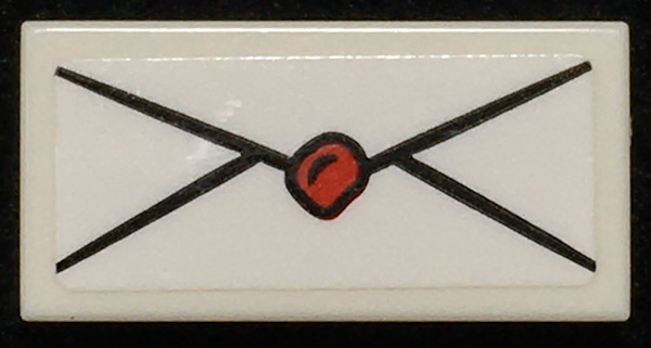 Tile 1 x 2 with Envelope with Red Wax Seal Pattern (Sticker) - Set 76108