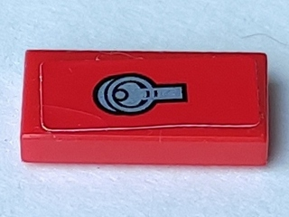 Tile 1 x 2 with Silver Ring Latch on Red Background Pattern (Sticker) - Set 8156