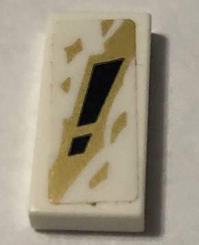 Tile 1 x 2 with Black Exclamation Mark on Gold and White Background Pattern (Sticker) - Set 70670