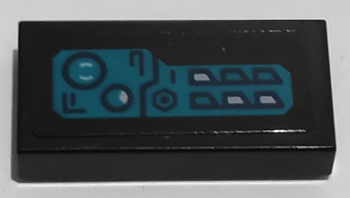 Tile 1 x 2 with Dark Turquoise Control Panel Pattern Model Left Side (Sticker) - Set 76153
