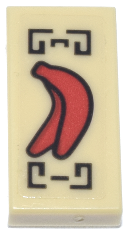 Tile 1 x 2 with Red Bananas and Black Geometric Pattern (Sticker) - Set 70657