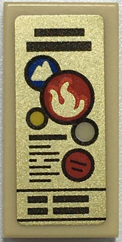 Tile 1 x 2 with Black Lines, Volcano and Fire Symbols in Circles on Gold Background Pattern (Sticker) - Set 70657