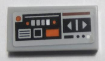 Tile 1 x 2 with SW Control Panel with Dark Orange, Light Bluish Gray and White Arrows, Dots and Rectangles Pattern (Sticker) - set 75059