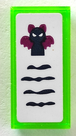 Tile 1 x 2 with Black Bat and Writing on White Background Pattern (Sticker) - Set 41194