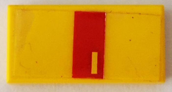 Tile 1 x 2 with Yellow Rectangle in Red Stripe Pattern Model Left Side (Sticker) - Set 8082