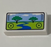 Tile 1 x 2 with Viewfinder Screen Image of Safari Park with 2 Trees and River Pattern