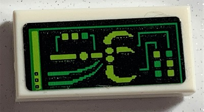 Tile 1 x 2 with Black Screen with Bright Green and Lime Grabber Controls Pattern (Sticker) - Set 70631