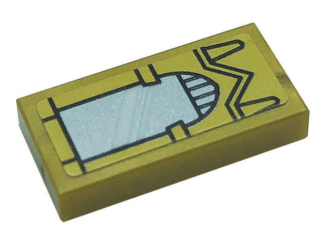 Tile 1 x 2 with Silver Mirror with Gold Arched Border Pattern (Sticker) - Set 71043