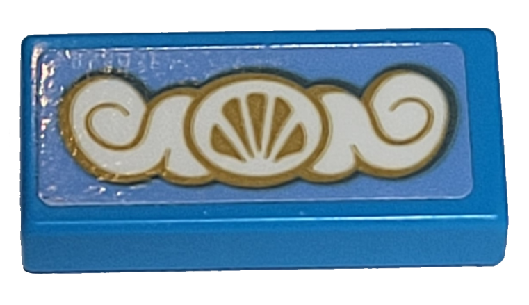 Tile 1 x 2 with Gold and White Scrollwork with Shell Pattern (Sticker) - Set 41153