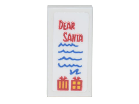 Tile 1 x 2 with Red 'DEAR SANTA' and 2 Presents, Blue Scribbles List Pattern (Sticker) - Set 10293