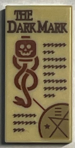 Tile 1 x 2 with 'THE DARK MARK', Skeleton Head, Snake and Writing Pattern