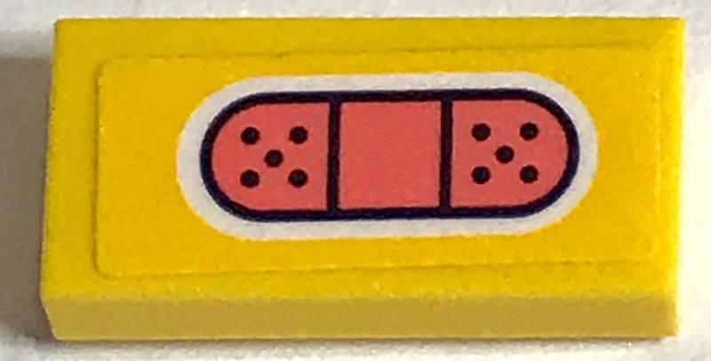 Tile 1 x 2 with Coral Bandage on Yellow Background Pattern (Sticker) - Set 41380