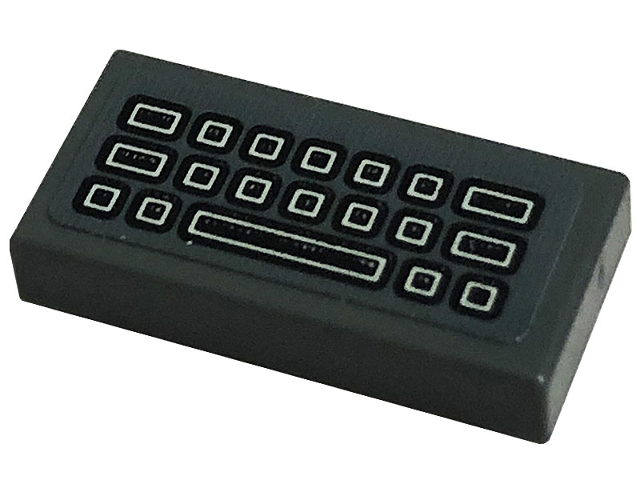 Tile 1 x 2 with Computer Keyboard Black and White Keys Pattern (Sticker) - Set 76183