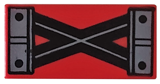 Tile 1 x 2 with Black and Dark Bluish Gray Crossed Lines and 4 Rivets Pattern