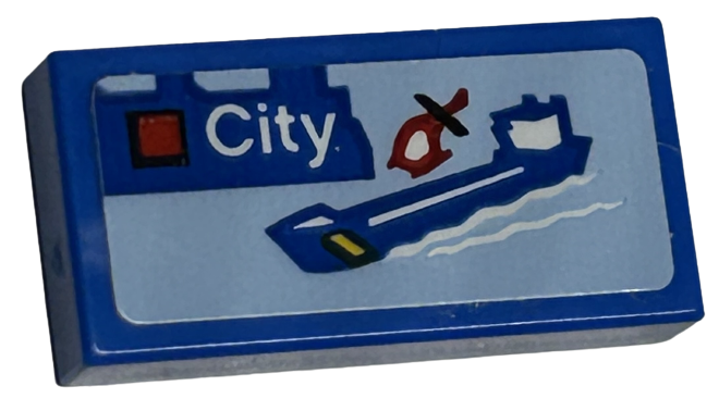 Tile 1 x 2 with LEGO City Set Box Art, Blue Cargo Ship and Red Helicopter Pattern (Sticker) - Sets 40528 / 40574