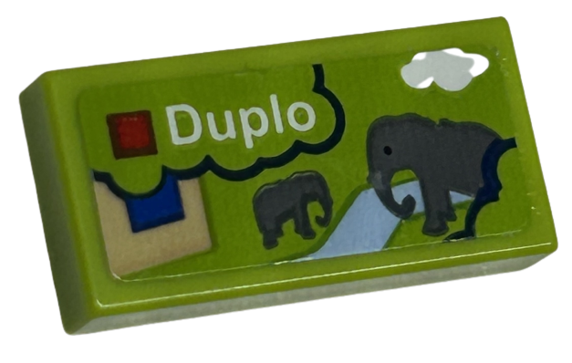 Tile 1 x 2 with LEGO Duplo Set Box Art, Elephants, Cloud, and River Pattern (Sticker) - Sets 40528 / 40574
