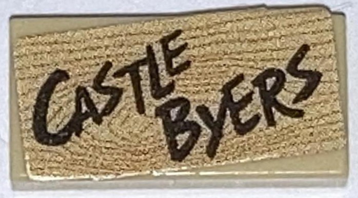 Tile 1 x 2 with Wood Grain and 'CASTLE BYERS' Pattern (Sticker) - Set ST
