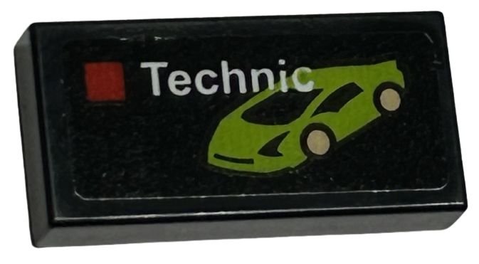 Tile 1 x 2 with LEGO Technic Set Box Art, Lime Car Lamborghini Sián (Sian) FKP 37 Pattern (Sticker) - Sets 40528 / 40574