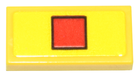 Tile 1 x 2 with Red LEGO Logo Square on Yellow Background (Shopping Bag) Pattern (Sticker) - Set 80036