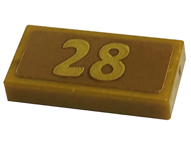 Tile 1 x 2 with Number Gold 28 Pattern (Sticker) - Set 41449