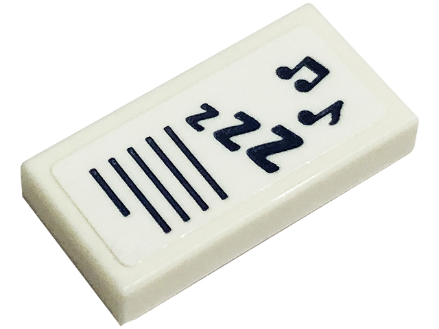 Tile 1 x 2 with Black Music Notes, 'ZZZ' and Lines Pattern (Sticker) - Set 41449
