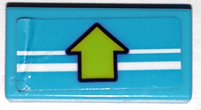 Tile 1 x 2 with 2 White Stripes and Lime Arrow with Black Outline Pattern (Sticker) - Set 41338