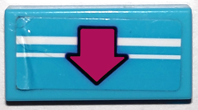 Tile 1 x 2 with 2 White Stripes and Magenta Arrow with Black Outline Pattern (Sticker) - Set 41338