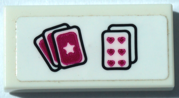 Tile 1 x 2 with Playing Cards 6 of Hearts Pattern (Sticker) - Set 41368