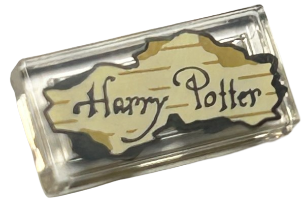 Tile 1 x 2 with Dark Brown 'Harry Potter' on Tan Parchment Paper with Dark Tan Lines and Burnt Border Pattern
