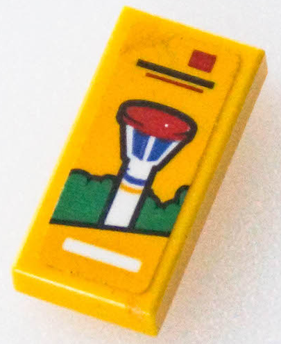 Tile 1 x 2 with Red and White Legoland Park Tower on Yellow Background Pattern (Sticker) - Set 40346