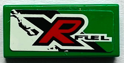 Tile 1 x 2 with Black, Red and White 'XR FUEL' Pattern Model Left Side (Sticker) - Set 8184