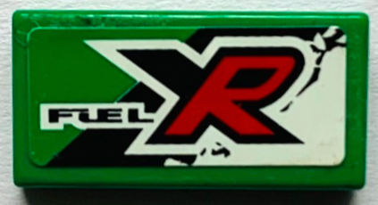 Tile 1 x 2 with Black, Red and White 'FUEL XR' Pattern Model Right Side (Sticker) - Set 8184