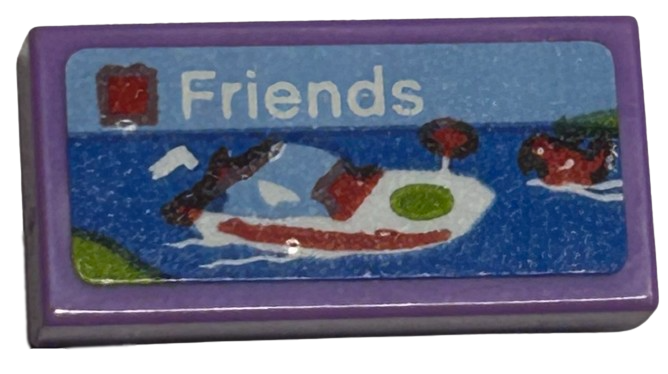 Tile 1 x 2 with LEGO Friends Set Box Art, Red and White Speedboat on Water Pattern (Sticker) - Set 40574