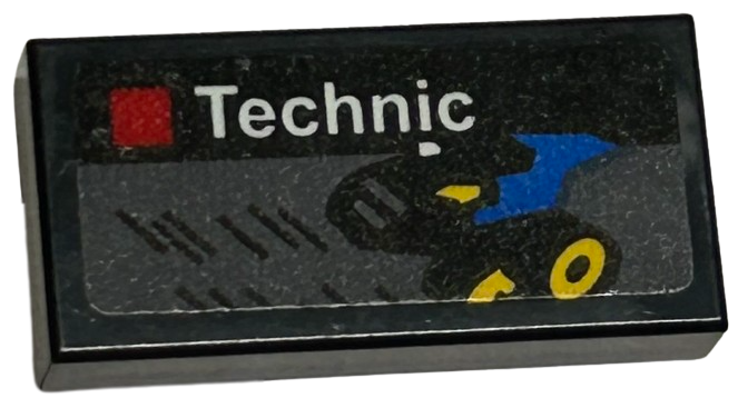 Tile 1 x 2 with LEGO Technic Set Box Art, Blue Vehicle with Yellow Wheels Pattern (Sticker) - Set 40574