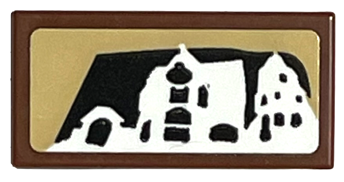 Tile 1 x 2 with White Set 4757 Hogwarts Castle Silhouette on Black and Tan Background Pattern (Sticker) - Set 76405