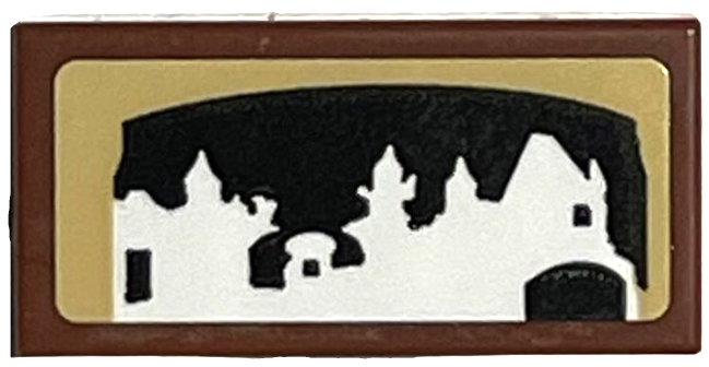 Tile 1 x 2 with White Set 4730 The Chamber of Secrets Silhouette on Black and Tan Background Pattern (Sticker) - Set 76405