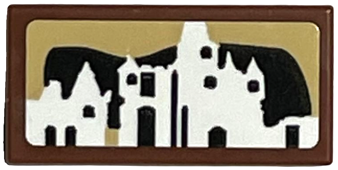 Tile 1 x 2 with White Set 5378 Hogwarts Castle Silhouette on Black and Tan Background Pattern (Sticker) - Set 76405
