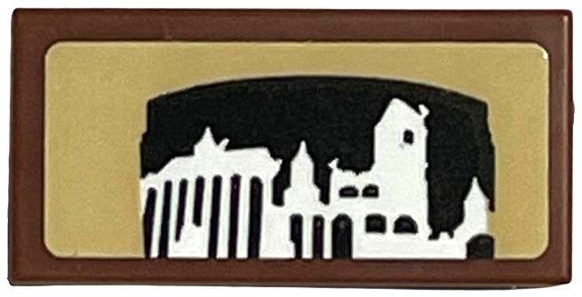 Tile 1 x 2 with White Set 4709 Hogwarts Castle Silhouette on Black and Tan Background Pattern (Sticker) - Set 76405