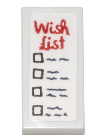 Tile 1 x 2 with List with Black Check Boxes and Red 'Wish List' Pattern (Sticker) - Set 10308