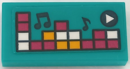 Tile 1 x 2 with Magenta, White and Bright Light Orange Rectangles, Play Button, and Music Notes Pattern (Sticker) - Set 41390