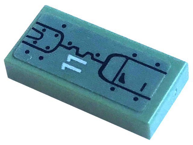 Tile 1 x 2 with White '11' and Black Rivets and Lines Pattern (Sticker) - Set 75571