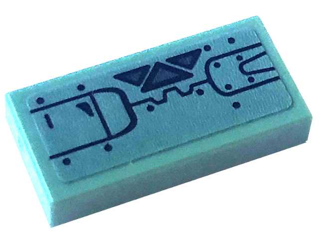 Tile 1 x 2 with Black Rivets, Lines, and Dark Bluish Gray Triangles Pattern Side A (Sticker) - Set 75571