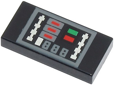 Tile 1 x 2 with Control Panel with Dark Bluish Gray Outline and Silver, Green, and Red Buttons Pattern (BrickHeadz Darth Vader Torso)