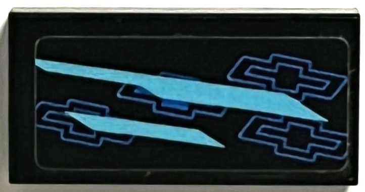 Tile 1 x 2 with Medium Azure Stripes and Blue Chevrolet Logos Pattern Model Left Side (Sticker) - Set 75891