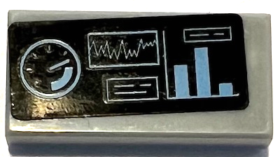 Tile 1 x 2 with Black Control Panel with Medium Blue Gauge, Graph, and Bar Chart Pattern (Sticker) - Set 60096