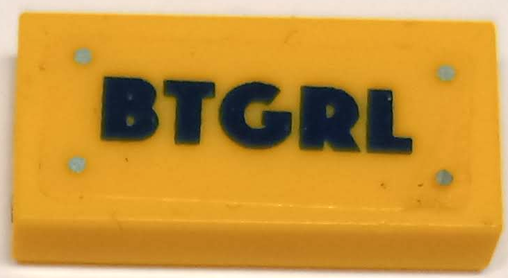 Tile 1 x 2 with Dark Blue 'BTGRL' and Silver Rivets Pattern (Sticker) - Set 41237