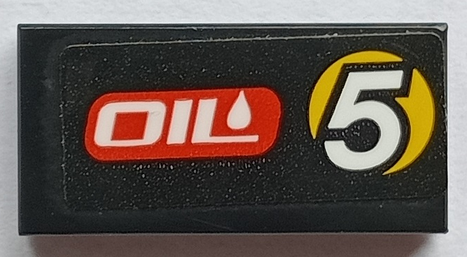 Tile 1 x 2 with White 'OIL' and Number 5 in Yellow Circle Pattern Model Left Side (Sticker) - Set 60288