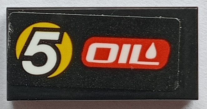 Tile 1 x 2 with White 'OIL' and Number 5 in Yellow Circle Pattern Model Right Side (Sticker) - Set 60288